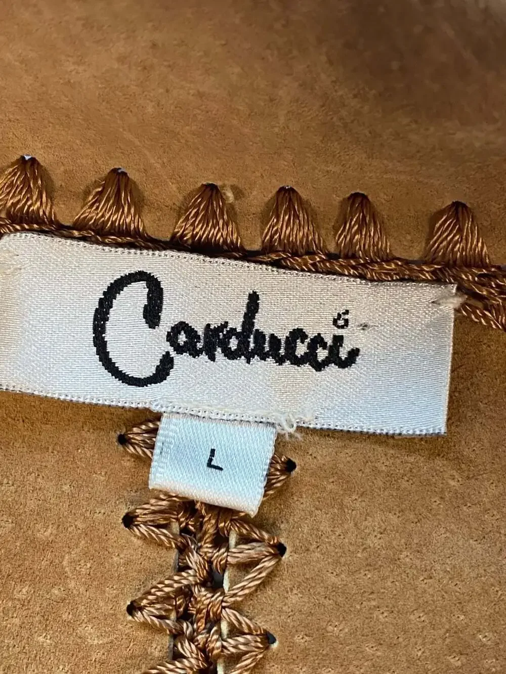 Carducci Vintage Suede Patchwork Jacket with Crochet Lace Trim Size L